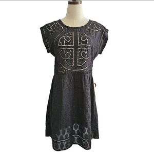 ANTHROPOLOGIE LBD Vanessa Virginia Small Embroidered Cutwork Black Eyelet Dress